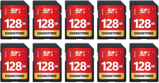 GIGASTONE 128GB SD Card 10-Pack UHS-I U1 Class 10 SDXC Memory Card Full HD Video for Digital Camera, Full-Sized SD Card, with 10 mini Cases