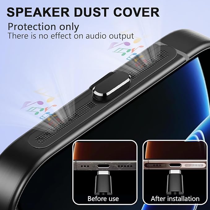 GOWEEWON 6 Pack USB C Dust Plug, Anti-Lost USB C Plug Cover USB C Charging Port Protector Cover with Speaker Dust Cover Compatible with iPhone, 16, 15 (Pro, Plus, Pro Max) iPhone 17