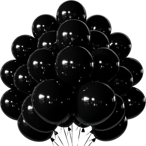 Black Balloons | 12-Inch Round Latex Balloons - Shiny Party Decorations for Graduation, Birthday & Weddings