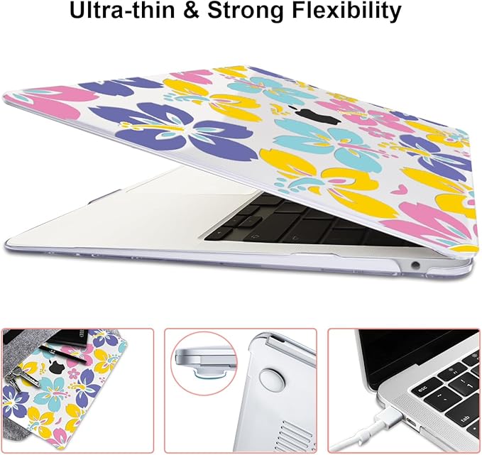 LCMOCICO for MacBook Air 13 Inch Case 2021 2020 2019 2018, Pattern Plastic Hard Shell Case Keyboard Cover for Mac Air 13 A2337 M1 A2179 A1932 with Touch ID & Retina Display, Colorful Hibiscus Flower
