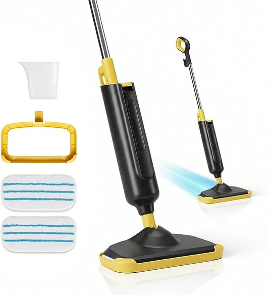 DUMOS Steam Mop for Floor Cleaning, Detachable Handheld Steam Cleaner, Suitable for All Floors Like Tiles, Hardwood, Stone, Lightweight with 2 Washable Pads,Black and Yellow