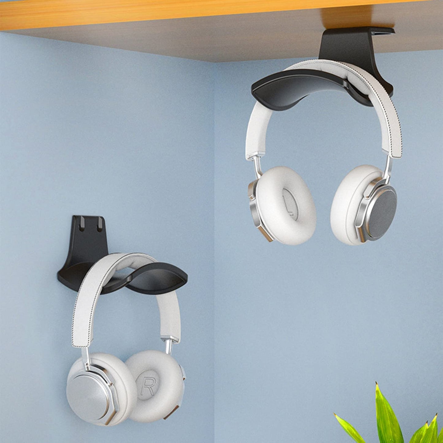 SIROLISA 2-Pack Headphone Stand Hanger Wall Hooks, Save Space Headset Stand Holder for Universal Gaming Headset Airpods Max Sony Bose Beats, Strong Adhesive with Screws, White