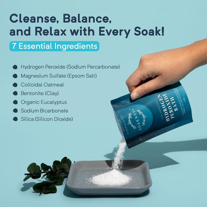 Soakness Hydrogen Peroxide Epsom Salt Bath Soak - USA-Made – Patented Bath Salts, Muscle Recovery, & Skin Detoxification – Magnesium Salts for Bathing - Doctor Formulated Pure Epsom Salt (6-Pack)