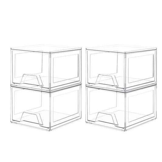Damomo 4 Pack Stackable Organizer Drawers, 4.4" Tall Clear Bathroom Makeup Organizer and Storage, Acrylic Small Organizers Bins for Vanity, Undersink, Bathroom, Pantry, Kitchen Cabinets