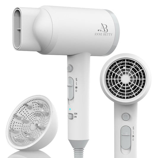 ANNE BETTY Hair Dryer with Diffuser for Curly Hair, 1800W Ionic Blow Dryer for Women & Men, Fast-Drying, Lightweight, Low Noise, Hair Care Styling Tool for Home, Travel
