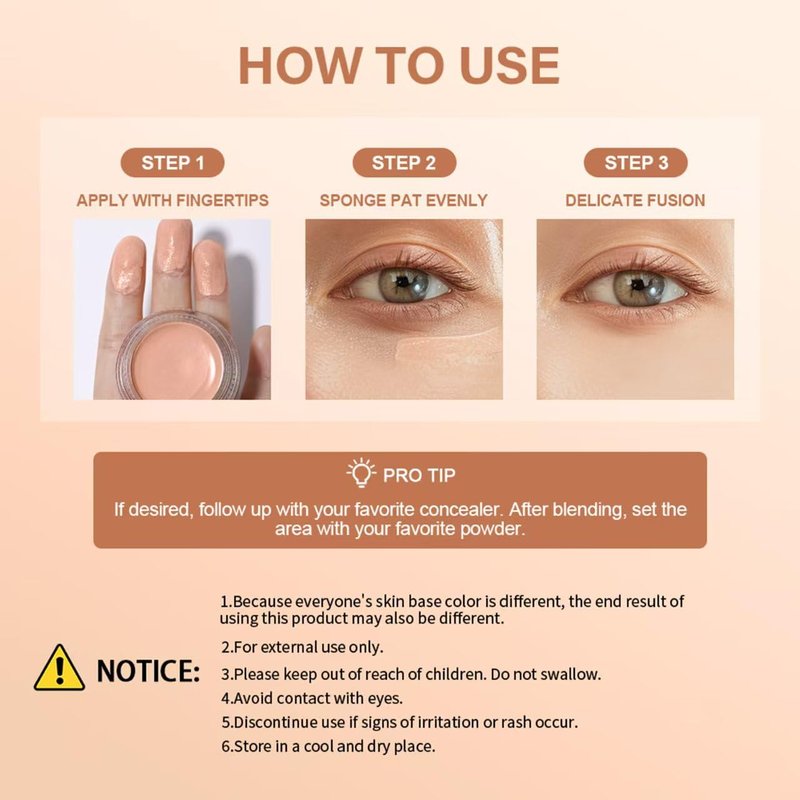 Under Eye Brightener,under Eye Cream Pot Concealer Full Coverage， specifically for dark circles under the eyesWith Hyaluronic Acid & Shea Butter(Warm Nude)