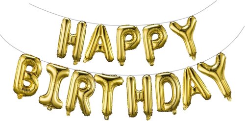 Gold Happy Birthday Balloons Banner - 16 Inch Mylar Foil Letters | Reusable Party Decor for All Ages