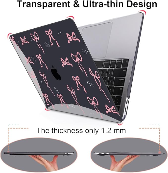 LCMOCICO for 2020 2021 2022 MacBook Pro 13 inch Case M2 M1 A2338 A2289 A2251 with Touch Bar & Touch ID, Printed Pattern Plastic Hard Shell Case Keyboard Cover Screen Protector, Pink Bowknot Black