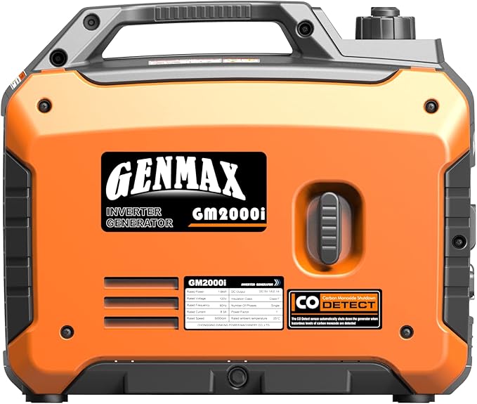 GENMAX Portable Generator, 2000W Ultra Quiet Gas Engine, EPA Compliant, Eco Mode Function, Ultra Light, Suitable for Backup Home and Camping(GM2000i)