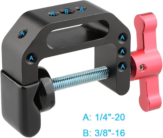 CAMVATE C Clamp with 1/4 and 3/8 thread hole for Camera Monitor(Red handle)