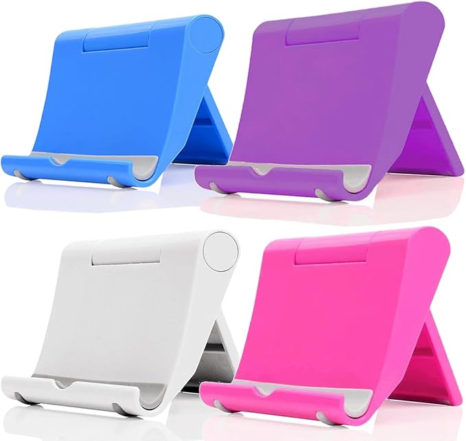 JUSDIQIR Cell Phone Stand for Desk 2 Pack Mobile Phone Holders Desktop Tablet Stand, Foldable Phone Dock Universal Adjustable Tablet Stand for Desk (Pink+Purple+Blue+White)