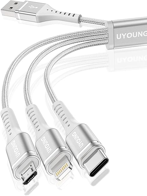 Short Multi Charging Cable 1FT 2Pack 3 in 1 Charger Cord Braided Universal Phone Cords with Lightning/Type C/Micro USB Connectors, Multiple USB Cable for iPhone/Samsung/Google Cell Phones and More