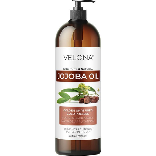 velona Jojoba Oil - 32 fl oz (With Pump) | 100% Pure and Natural | Golden, Unrefined, Cold Pressed, Hexane Free | Moisturizing Face, Hair, Body, Skin Care