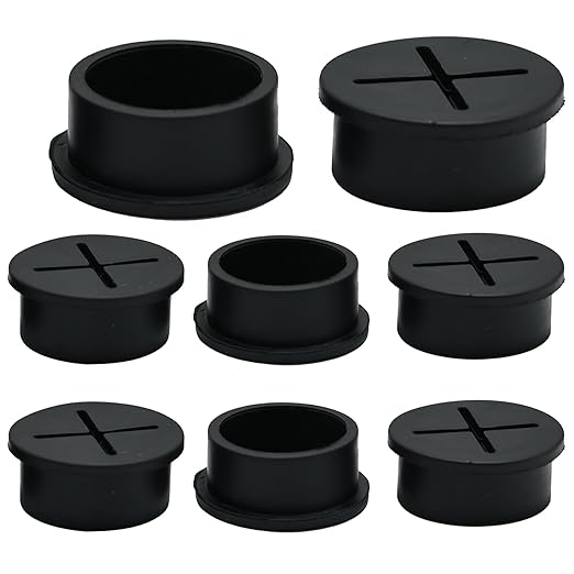 BOPOREAE Desk Grommet, 1 in 25 mm Silicone Rubber Grommets, Black Desk Hole Cover for Cables, Flexible Wall Cord Pass Through Grommet for Office Table Computer Home Furniture Wire Organizer-8 Pcs