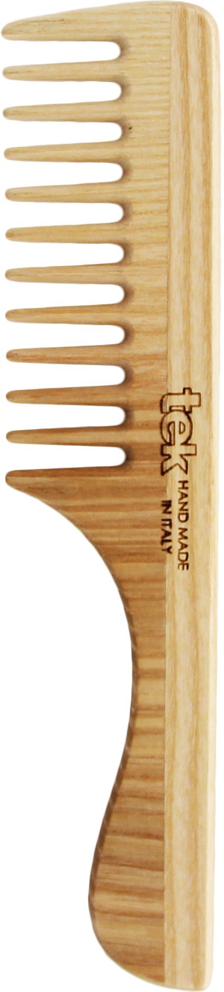 TEK | Wooden Hair Comb with Wide Tooth and Natural Ash Wood Handle, Ideal for Gently Detangling Normal, Wavy or Curly Hair Without Breakage | Allure Award-Winning | 20x4.5 cm | Handmade in Italy