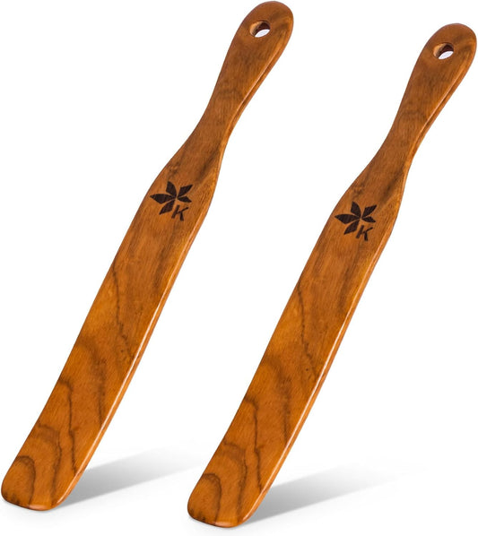 Skiennix Spurtle Set - 2 Pack Danish Dough Whisk & Jar Spatula - Solid Teak Wood Kitchen Utensils
