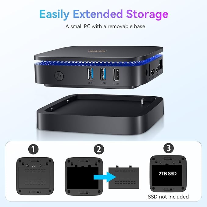 [3 Year Warranty] Blackview MP60 Mini PC with Intel N150(Beat N95/N97/N100), 16GB RAM 512GB M.2 SSD Mini Computer, 4K UHD Dual HDMI, W-11 Pro, WiFi 5/Big Fan/LED, Mini Desktop PC for Home/Office/Edu