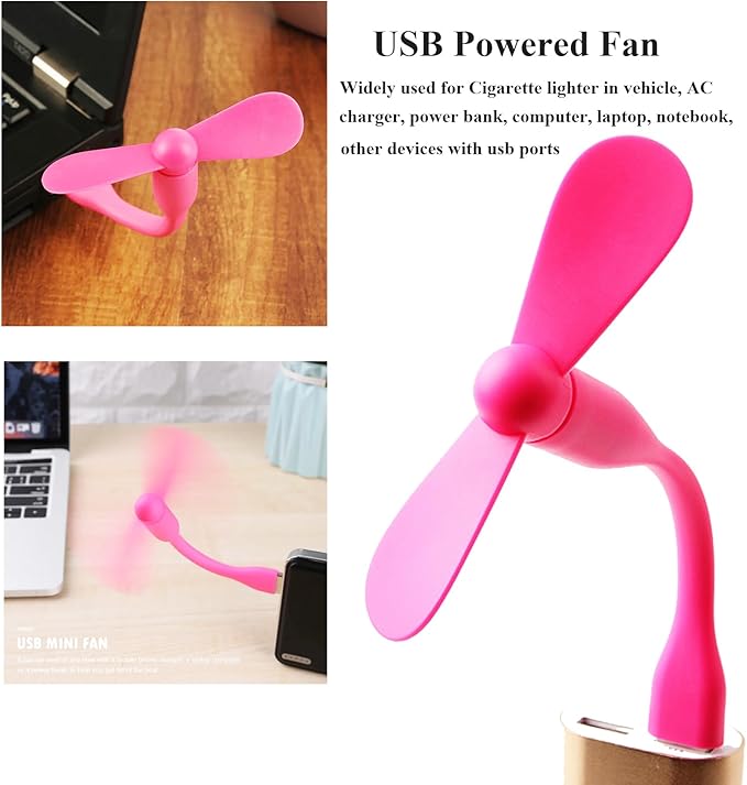 Soseelnee Mini USB Fan, Portable Pocket Fan USB-A Powered Little Cooler, Quiet Operation, for Home Office Car Outdoor Travel- 4 Pack (Pink)