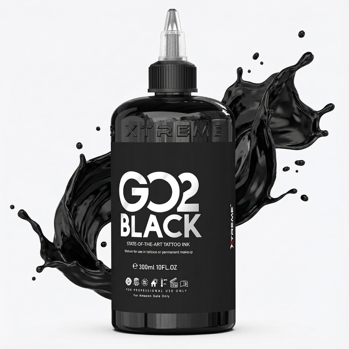 Xtreme GO2 Black Tattoo Ink 10oz – Professional Tattoo Ink for Bold Fillings & Shading, Long-Lasting Vivid Color, Highly Concentrated & Fade-Resistant, Smooth Application, Vegan Tattoo Ink