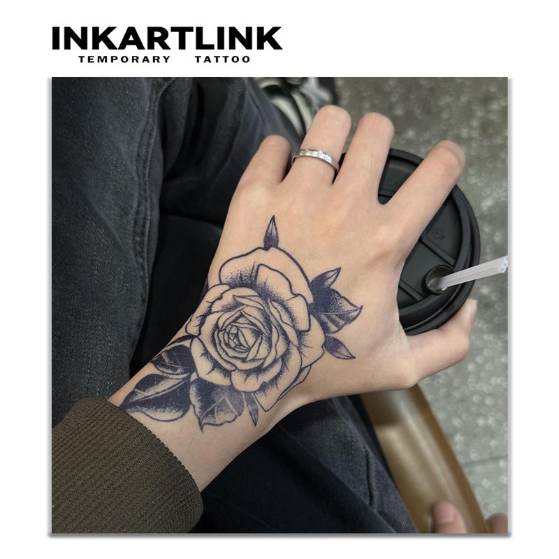 INKARTLINK Tattoo Tech, 2 Sheets Large Semi Permanent Tattoo, Adult Art Design Temporary Tattoos, Lasts 1-2 Weeks, Waterproof, Realistic Look, No Adhesive, No Reflection (Ink Flower Design)