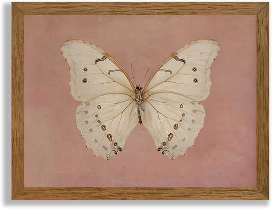 Wojuin Framed Pink Vintage Butterfly Canvas Wall Art - Antique White Moth Decor | 8x10 in for Living Room, Bedroom, Office