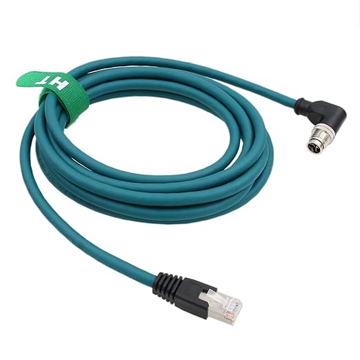 HangTon Ethernet Cable for Keyence IV3 SR5000 Cognex DataMan 260 280 380 370 470 580 Barcode Reader Sensor, 8 Pin X-Coded Angled M12 to RJ45 Shielded 3m