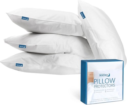 King Pillow Protector - Waterproof Zipper Encasement | 4 Pack, 20x36 Inch White Pillow Covers