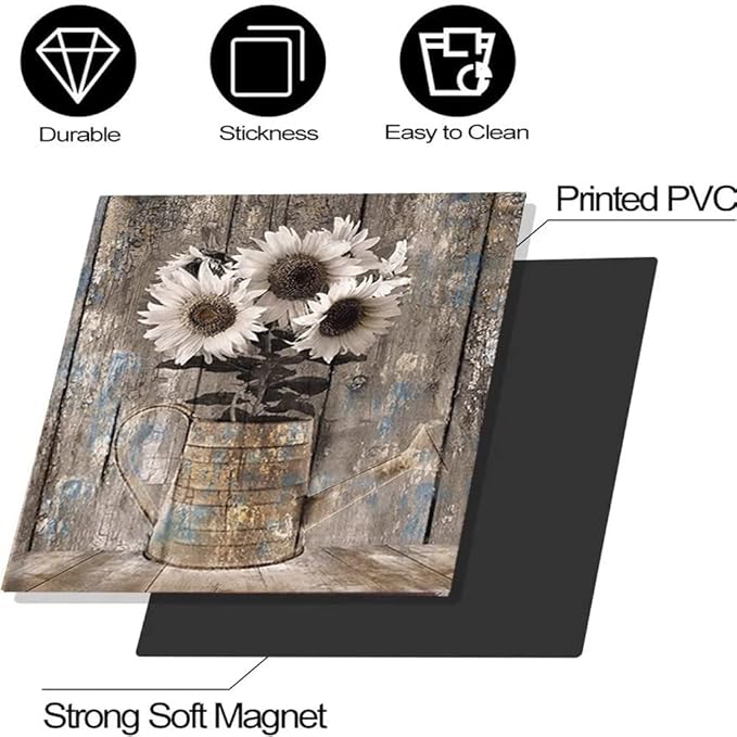 Vintage Wood Dishwasher Magnetic Cover for Door Front,Rustic Wooden Refrigerator Magnet Decor Sunflower Sticker,Country Wood Dishwasher Magnet Panel Decal for Fridge Home Appliance 23"x26"