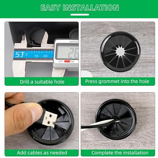 EASYEAH 30PCS Cable Grommets, 3/4"(19mm) Desk Hole Cover Petal Shaped Buckle Type Nylon Snap Bushing Grommet, Wire Hole Cover Insert for Cables and Cords Management and Protection of Cabinet, Black