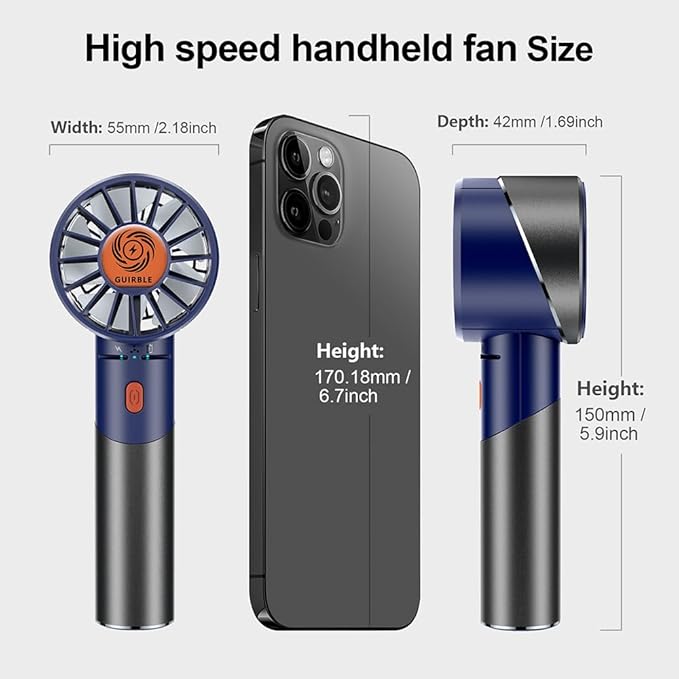 Guirble Handheld Fan,Portable Turbo Fan,Powerful Personal Fan(7000rpm High-Speed Motor,Battery Work 3-16 H),USB Rechargeable Mini Handheld Fan for Travel/Outdoor/Gift/Makeup (Navy Blue)