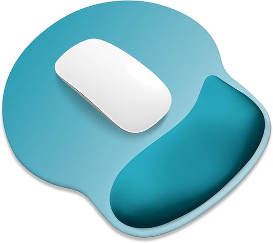 ITNRSIIET Ergonomic Mouse Pad with Wider Memory Foam Wrist Rest +17%, Curved Cushion Reduces Pressure 20%, Pain Relief, Non-Slip, Smooth, Cute Color Desk Accessory, 9.85 x 9 inch, Ombre Blue Gradient