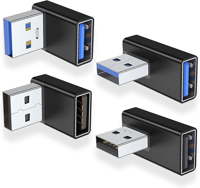 AreMe 90 Degree USB 3.0 Adapter 4 Pack, Up&Down, Left&Right Angle, Black