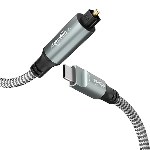 Adoreen Unidirectional USB C to Toslink Digital Optical Audio Cable 4 Ft, USB 2.0 Male to SPDIF Port Male Fiber Optic Adapter, Braided for TV/Soundbar, Sony PS5, Speaker-Not Toslink to USB