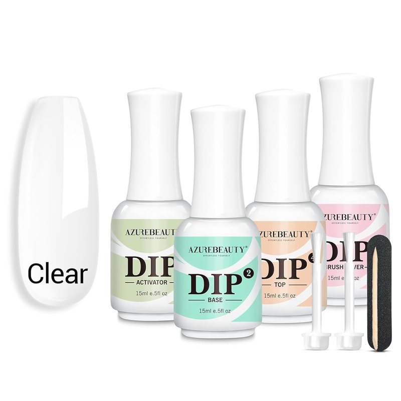 Clear Dip Powder for Nails - Essential Dipping Build Powder + 4 Dip Powder Liquids Set | 15ml/0.5oz