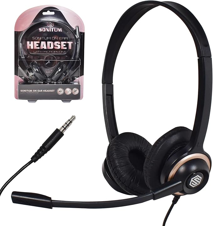 Sonitum Bulk Headsets With Microphone (10 Pack) - Noise Canceling Computer Headset For Office, Meetings, Chat- Comfortable Over-Ear PC Headphones With Rotating Mic- 3.5 Jack For Universal Connectivity