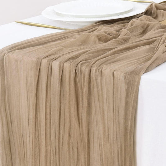 Socomi Cheesecloth Table Runner - 3pcs Nude Brown Boho Rustic Decor | 120 Inch for Weddings & Events