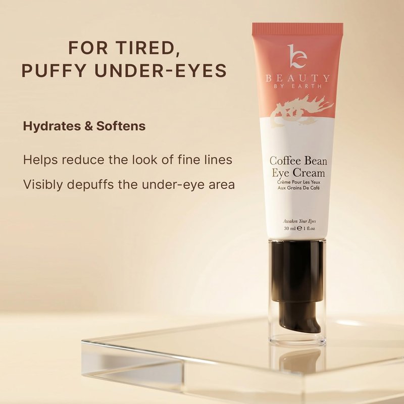 Beauty by Earth Caffeine Eye Cream for Puffiness & Bags Under Eyes - USA Made with Natural & Organic Ingredients, Under Eye Cream for Dark Circles with Glycerin & Vitamin E, Brightens & Refreshes