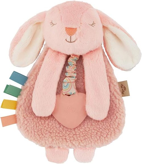 Itzy Ritzy - Itzy Lovey Baby Blanket with Teether & Textured Ribbons | Crinkle Sound, Sherpa Fabric (Pink Bunny)
