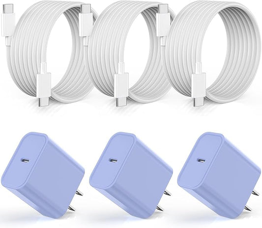 Apple iPhone 17 16 15 Charger Fast Charging [Apple MFi Certified]3Pack 20W USB Type C Charging Block with Long 6 FT Fast Charging Cable for iPhone 17/17 Air/16Pro/Pro Max,iPhone 15/15 ProMax/Plus/iPad