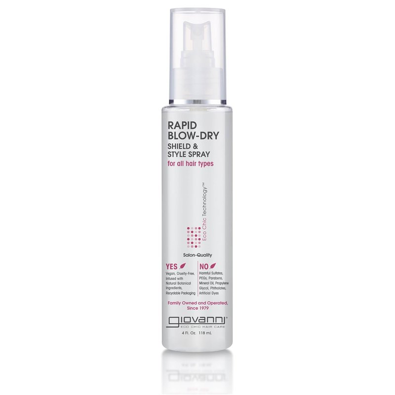 GIOVANNI Rapid Blow Dry Shield & Style Spray - Heat Protection Spray for All Hair Types, Dryer Heat Protectant for Women & Men, Quick Blowout Styling & Frizz Control, Smooths & Softens, Vegan- 4 fl oz