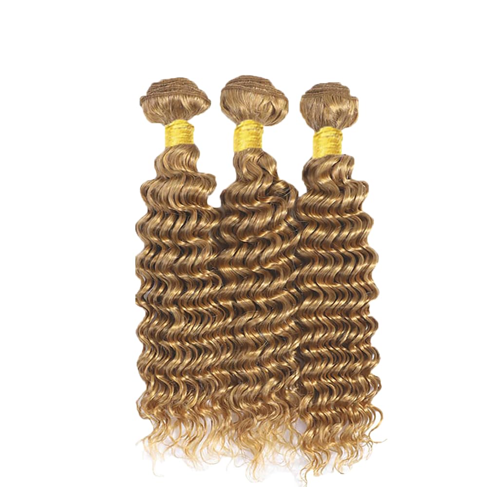 Honey Blonde Human Hair Bundles Color 27 Deep Wave Bundles Human Hair Unprocessed Brazilian Virgin Hair 3 Bundles 12 14 16 Inch Honey Blonde Deep Wave Bundles