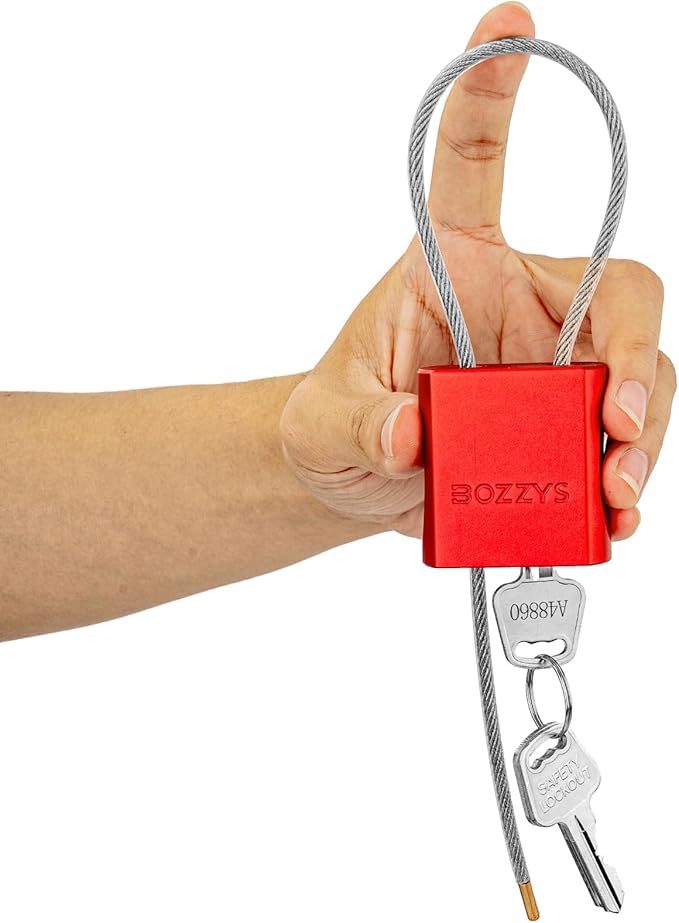 BOZZYS Cable Padlock with 3 Keys | L 1.15ft(0.35m),D 1/6in(4mm) Adjustable Steel Cable Lock | Aluminum Locks for Bikes, Gate, Lockers & Outdoor Gear | Weatherproof & Red