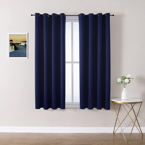 ChrisDowa Blackout Curtains - Thermal Insulated Room Darkening Panels Set (Navy Blue, 52W x 45L)