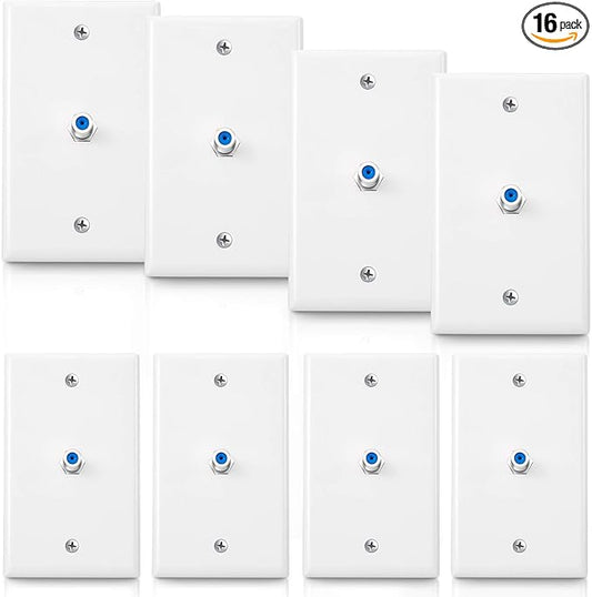 Weewooday 8 Pcs 1-Port TV Cable Wall Plate with F Connector Coax Wall Plate Video Jack Single Gang (Blue)