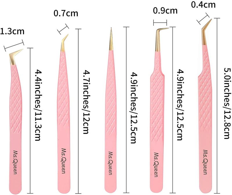 Eyelash Extension Tweezers Set - 5 Pcs Fiber Tip Grip Isolation & 45/90 Degree Volume Tweezers
