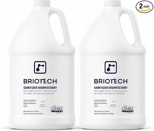 BRIOTECH Sanitizer Disinfectant Hypochlorous, Kill 99.99% of Viruses & Bacteria, Control Mold, Eliminate Odor, Gentle for Nursery & Play Rooms, Food Contact Surface Sanitizer, 1 Gallon Refill (2 Pack)