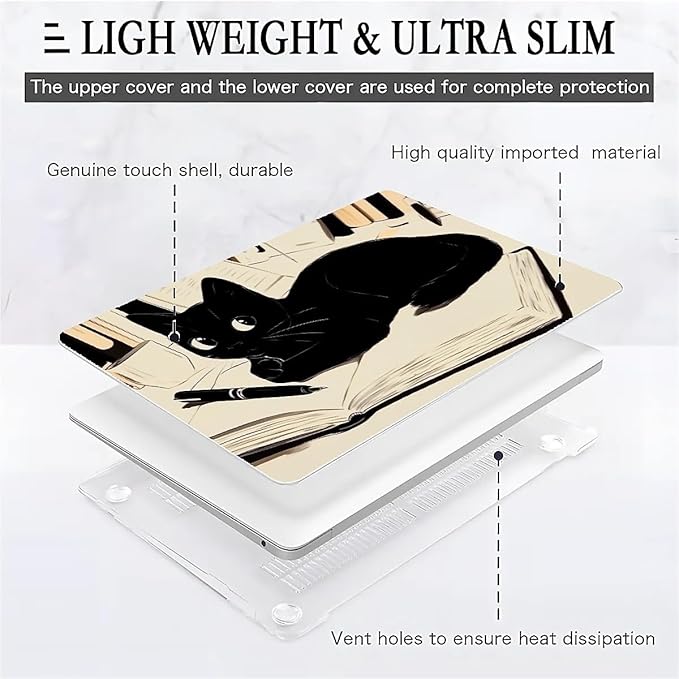 COTAIL Compatible with MacBook Air 13.3 13.6 Inch Case 2022 2021 2020 2019 Plastic Hard Shell Case Cover,13.6 Air (A2681) M2 2022, Black Cat