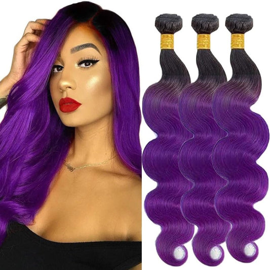 Purple Human Hair Bundles 24 26 28 Inch Body Wave Omber Purple Bundle Human Hair Bundles 12A Unprocessed Brazilian Virgin Hair Quick Weave for Black Women