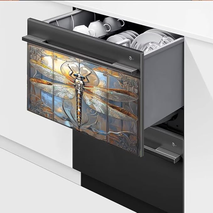 Artistic Dragonfly Dishwasher Magnet Door Cover Sheet 23x17 Inch Dishwasher Magnets Decal Art Refrigerator Magnetic Sticker Kitchen Decor