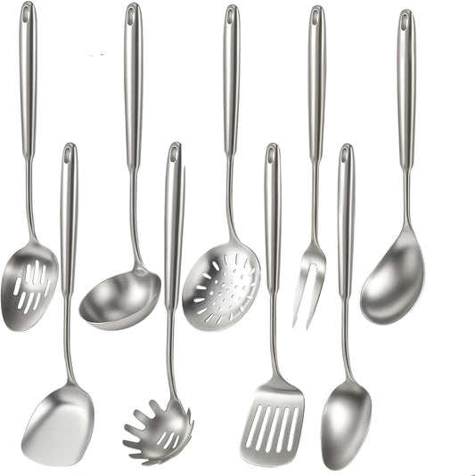 Newness 9-Piece Stainless Steel Cooking Utensils Set | Durable Kitchen Tools, Dishwasher Safe